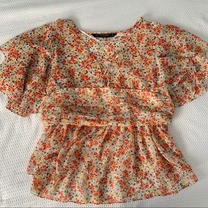 zara floral blouse with ruffles